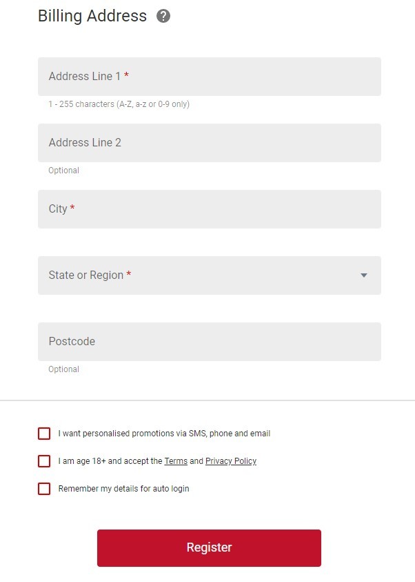 Platinum Play Registration Step 3